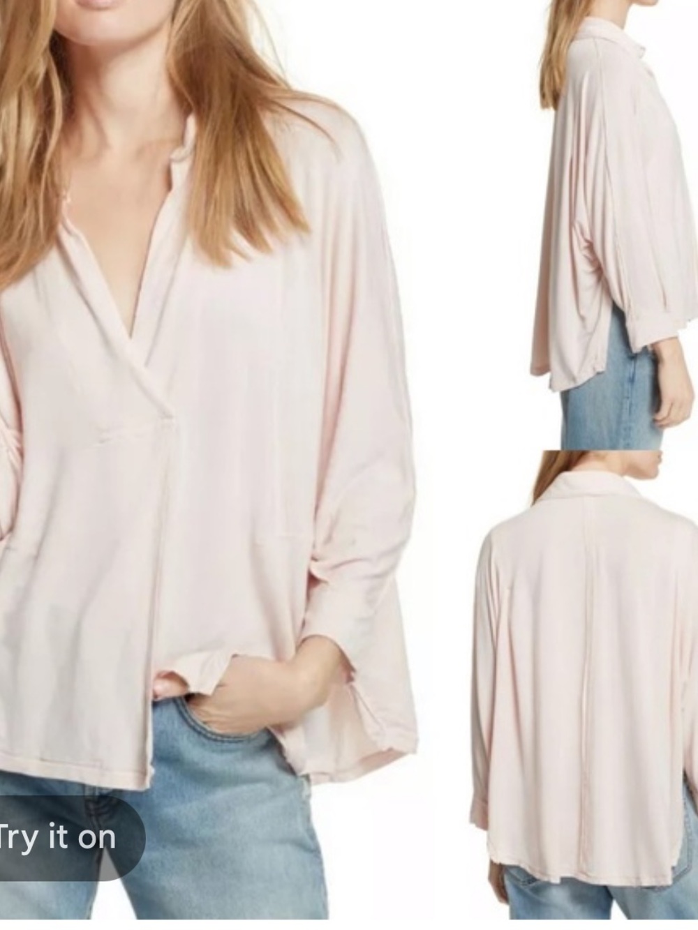 We The Free Pale Blush V-Neck Draped Dolman Blouse
